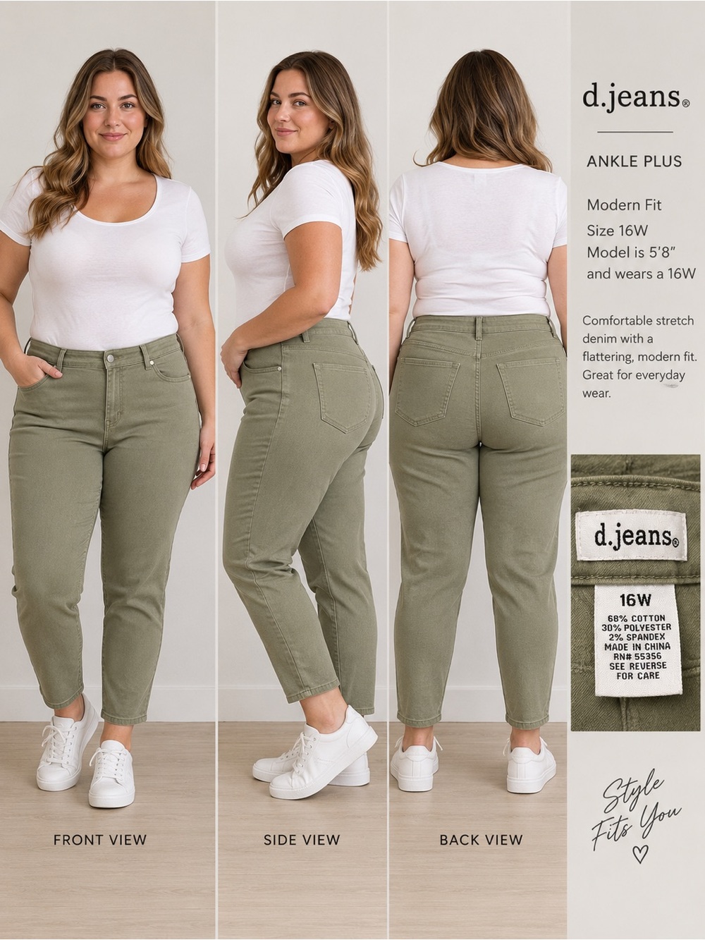 d. jeans New York Olive Green Jeans — 16W — NWT